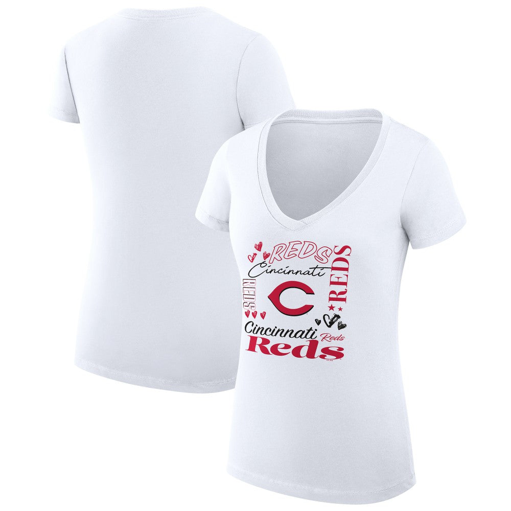 Cincinnati Reds G-III 4Her by Carl Banks Women's Super-Slim Fit Lightweight Collage Team Graphic V-Neck T-Shirt - MLB T-shirts