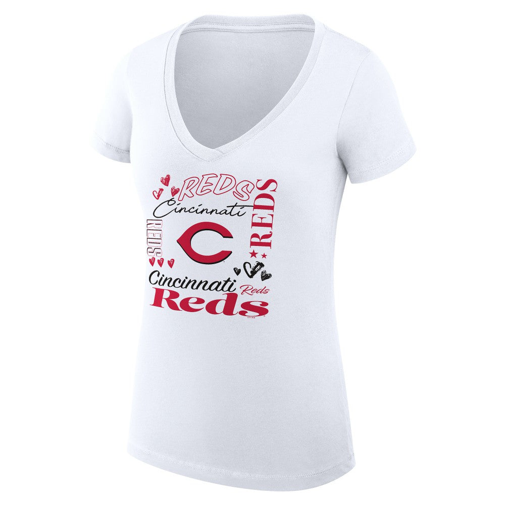 Cincinnati Reds G-III 4Her by Carl Banks Women's Super-Slim Fit Lightweight Collage Team Graphic V-Neck T-Shirt - MLB T-shirts