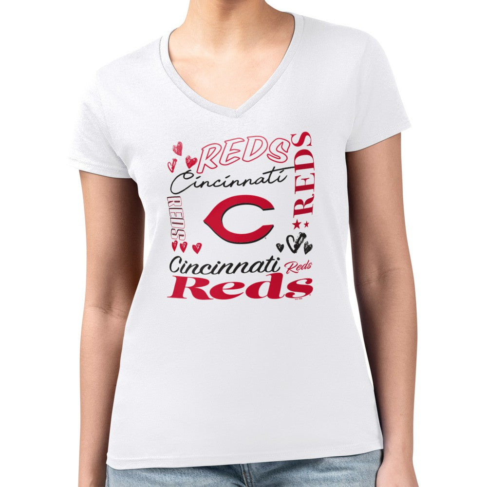 Cincinnati Reds G-III 4Her by Carl Banks Women's Super-Slim Fit Lightweight Collage Team Graphic V-Neck T-Shirt - MLB T-shirts