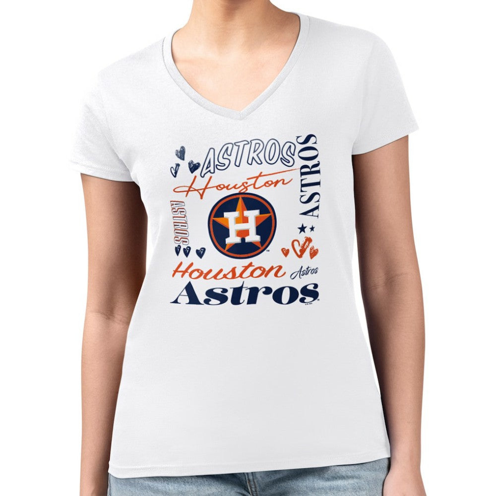 Houston Astros G-III 4Her by Carl Banks Women's Super-Slim Fit Lightweight Collage Team Graphic V-Neck T-Shirt - MLB T-shirts