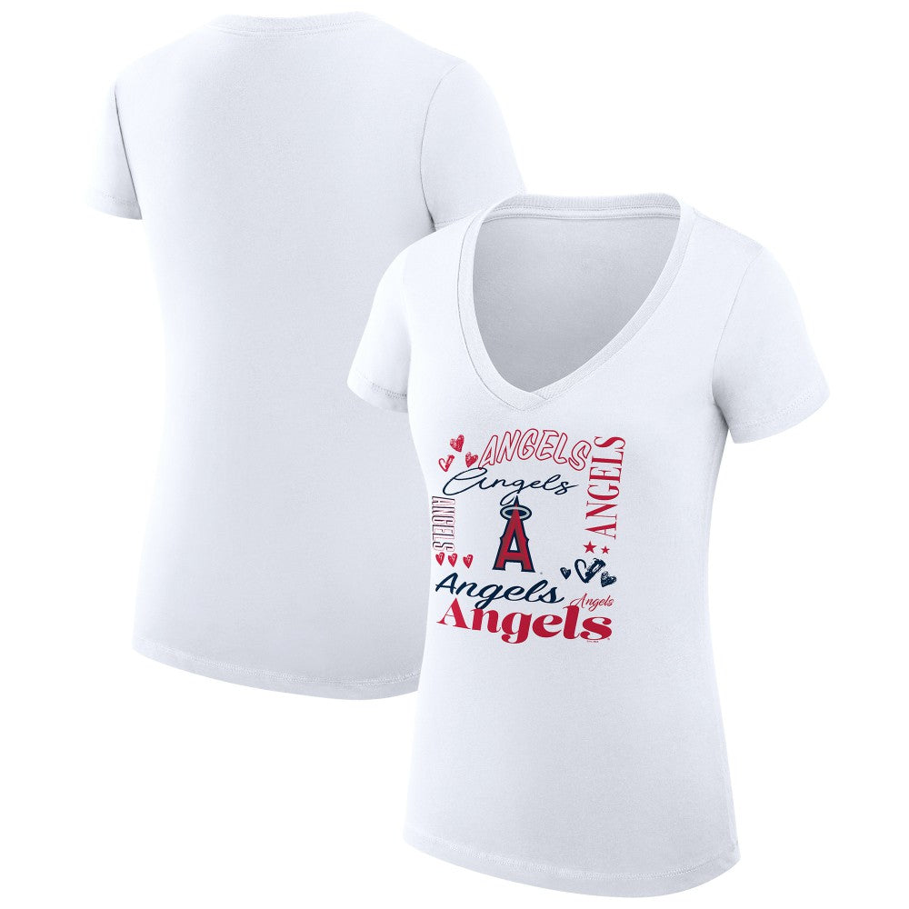 Los Angeles Angels G-III 4Her by Carl Banks Women's Super-Slim Fit Lightweight Collage Team Graphic V-Neck T-Shirt - MLB T-shirts