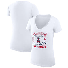 Los Angeles Angels G-III 4Her by Carl Banks Women's Super-Slim Fit Lightweight Collage Team Graphic V-Neck T-Shirt - MLB T-shirts
