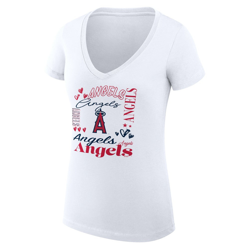 Los Angeles Angels G-III 4Her by Carl Banks Women's Super-Slim Fit Lightweight Collage Team Graphic V-Neck T-Shirt - MLB T-shirts