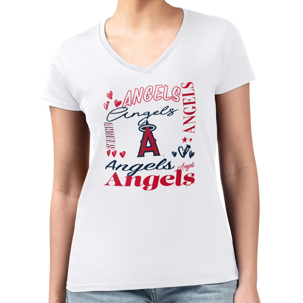 Los Angeles Angels G-III 4Her by Carl Banks Women's Super-Slim Fit Lightweight Collage Team Graphic V-Neck T-Shirt - MLB T-shirts