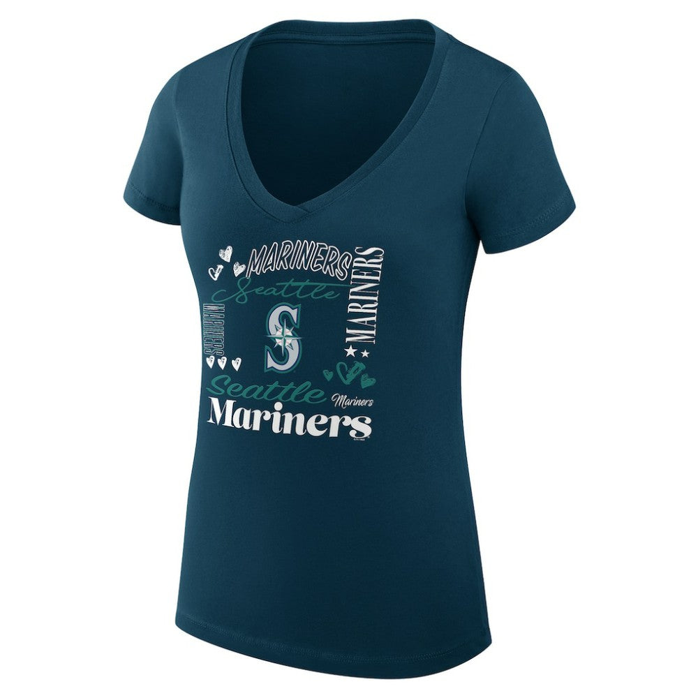 Seattle Mariners G-III 4Her by Carl Banks Women's Super-Slim Fit Lightweight Collage Team Graphic V-Neck T-Shirt - MLB T-shirts