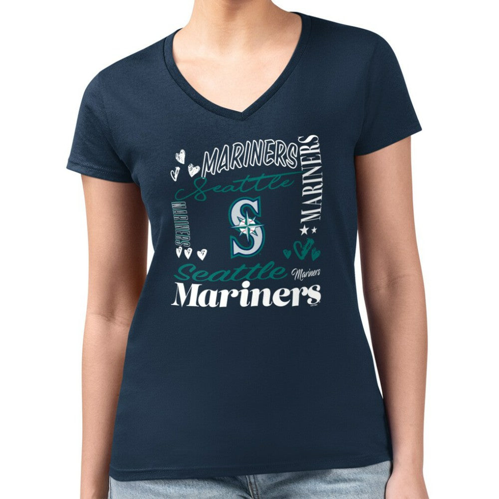 Seattle Mariners G-III 4Her by Carl Banks Women's Super-Slim Fit Lightweight Collage Team Graphic V-Neck T-Shirt - MLB T-shirts