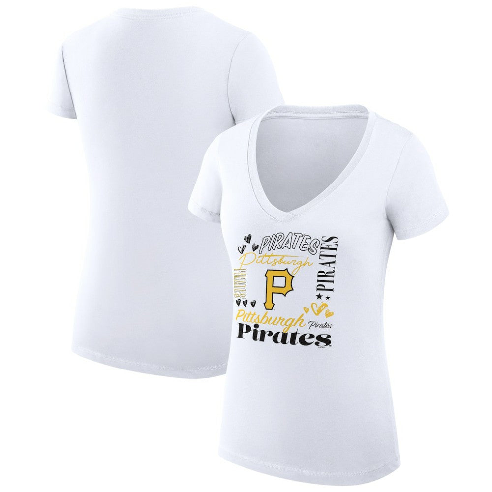 Pittsburgh Pirates G-III 4Her by Carl Banks Women's Super-Slim Fit Lightweight Collage Team Graphic V-Neck T-Shirt - MLB T-shirts