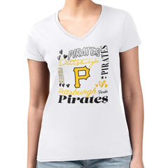 Pittsburgh Pirates G-III 4Her by Carl Banks Women's Super-Slim Fit Lightweight Collage Team Graphic V-Neck T-Shirt - MLB T-shirts