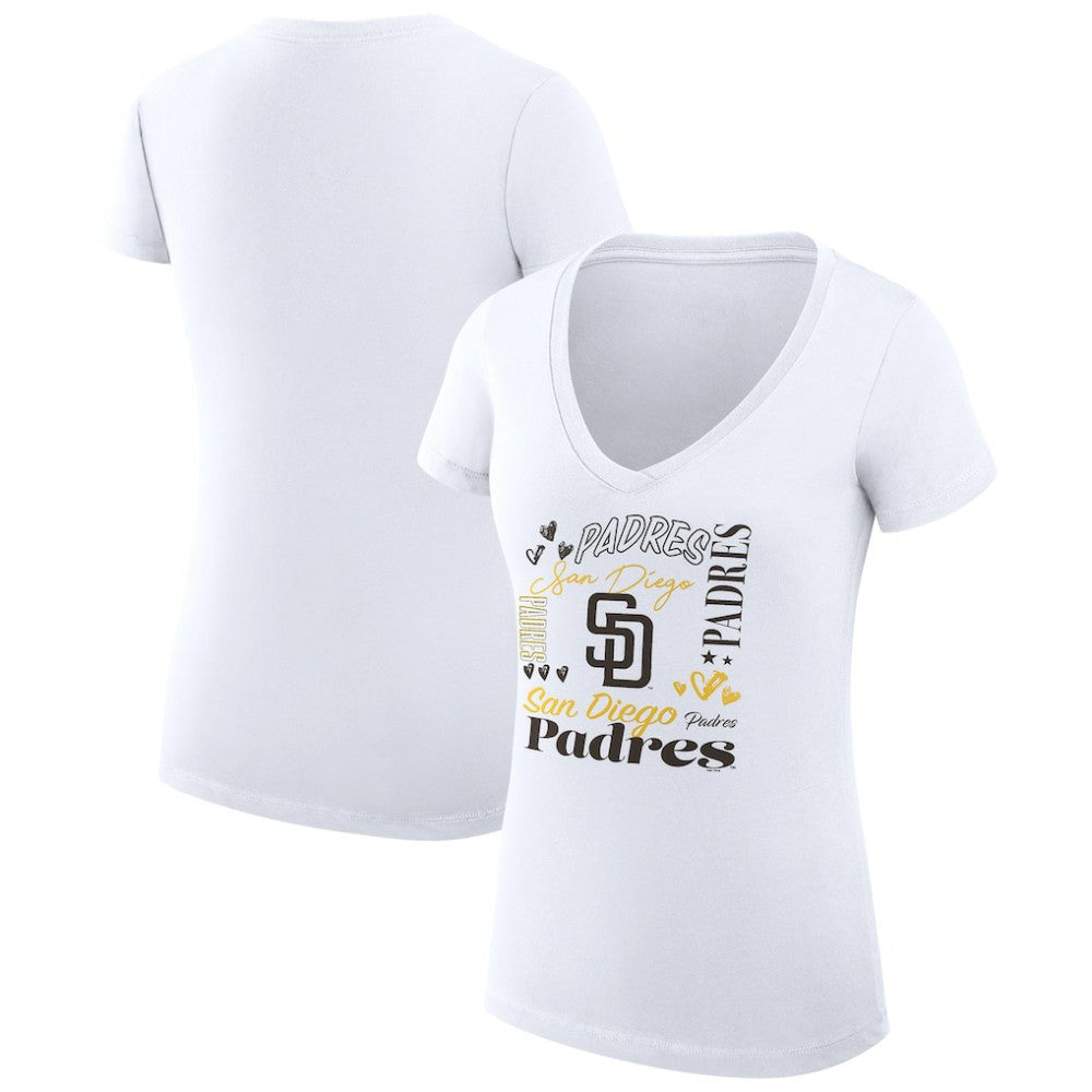 San Diego Padres G-III 4Her by Carl Banks Women's Super-Slim Fit Lightweight Collage Team Graphic V-Neck T-Shirt - MLB T-shirts