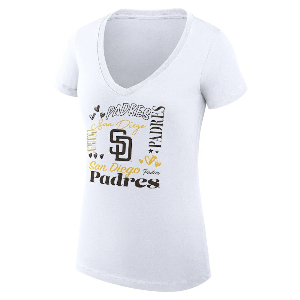 San Diego Padres G-III 4Her by Carl Banks Women's Super-Slim Fit Lightweight Collage Team Graphic V-Neck T-Shirt - MLB T-shirts