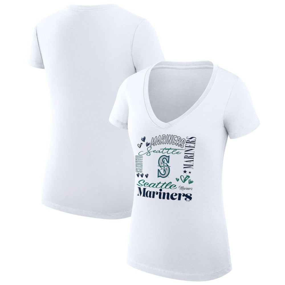 Seattle Mariners G-III 4Her by Carl Banks Women's Super-Slim Fit Lightweight Collage Team Graphic V-Neck T-Shirt - MLB T-shirts