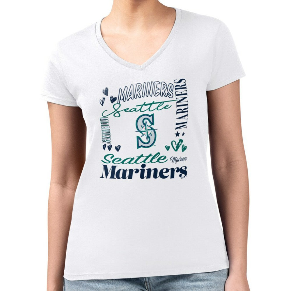 Seattle Mariners G-III 4Her by Carl Banks Women's Super-Slim Fit Lightweight Collage Team Graphic V-Neck T-Shirt - MLB T-shirts