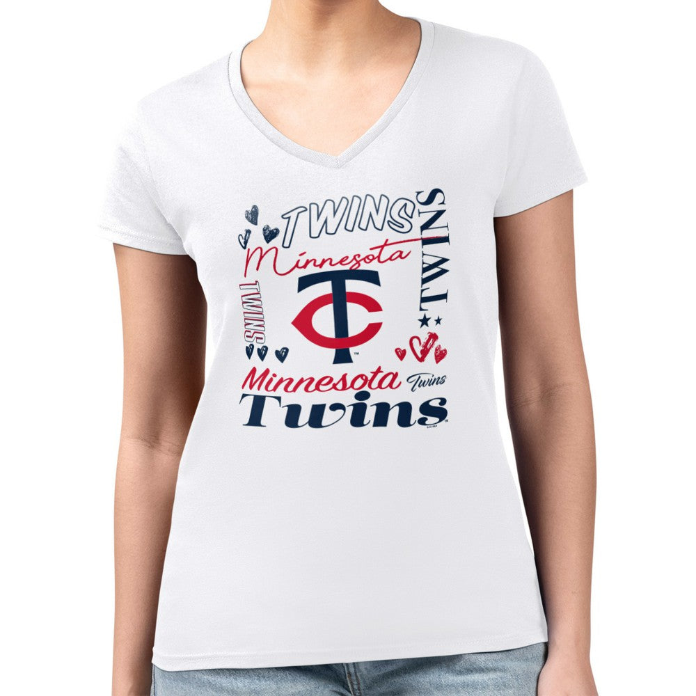 Minnesota Twins G-III 4Her by Carl Banks Women's Super-Slim Fit Lightweight Collage Team Graphic V-Neck T-Shirt - MLB T-shirts