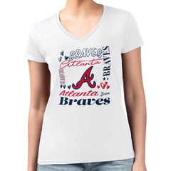 Atlanta Braves G-III 4Her by Carl Banks Women's Super-Slim Fit Lightweight Collage Team Graphic V-Neck T-Shirt - MLB T-shirts