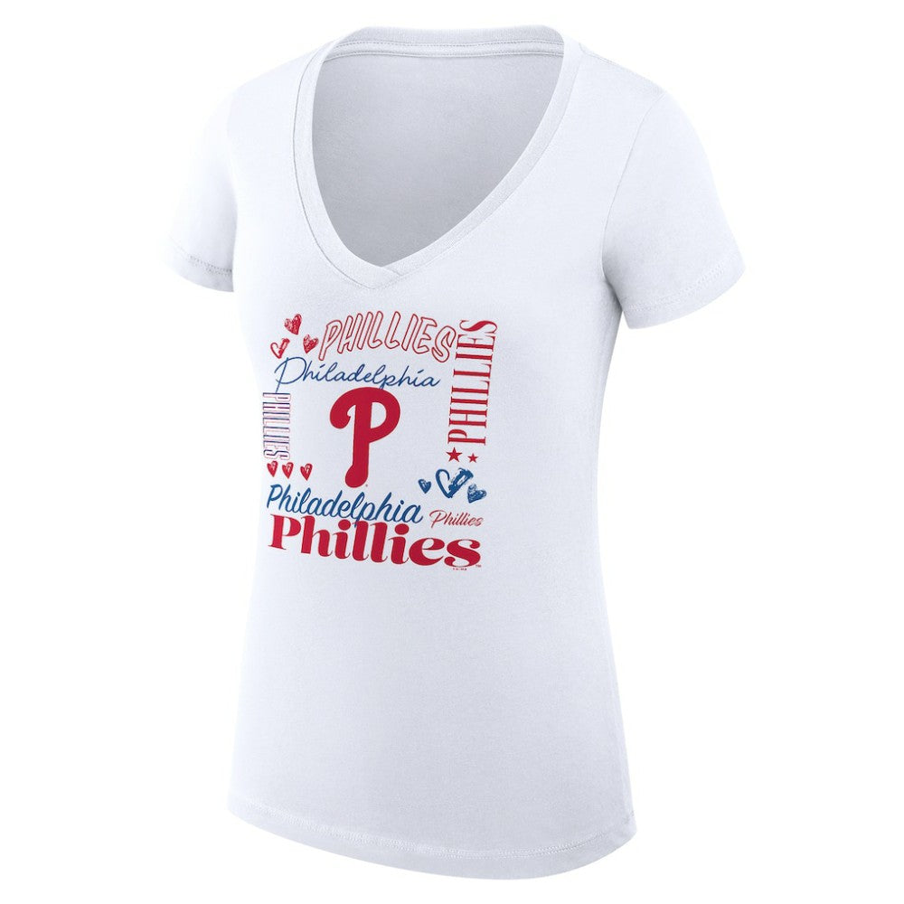 Philadelphia Phillies G-III 4Her by Carl Banks Women's Super-Slim Fit Lightweight Collage Team Graphic V-Neck T-Shirt - MLB T-shirts