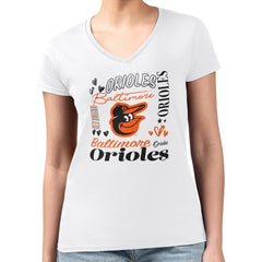 Baltimore Orioles G-III 4Her by Carl Banks Women's Super-Slim Fit Lightweight Collage Team Graphic V-Neck T-Shirt - MLB T-shirts