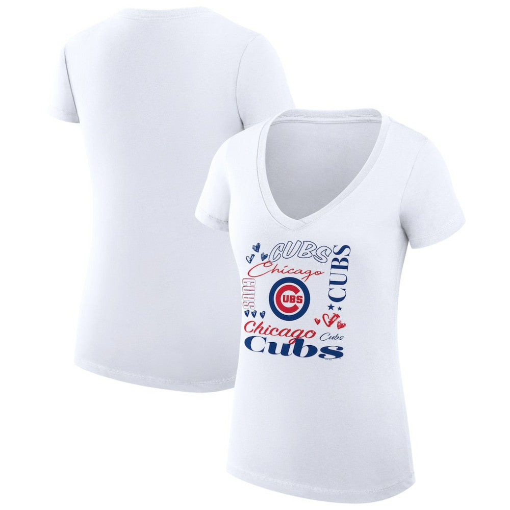 Chicago Cubs G-III 4Her by Carl Banks Women's Super-Slim Fit Lightweight Collage Team Graphic V-Neck T-Shirt - MLB T-shirts