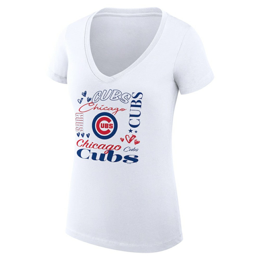 Chicago Cubs G-III 4Her by Carl Banks Women's Super-Slim Fit Lightweight Collage Team Graphic V-Neck T-Shirt - MLB T-shirts