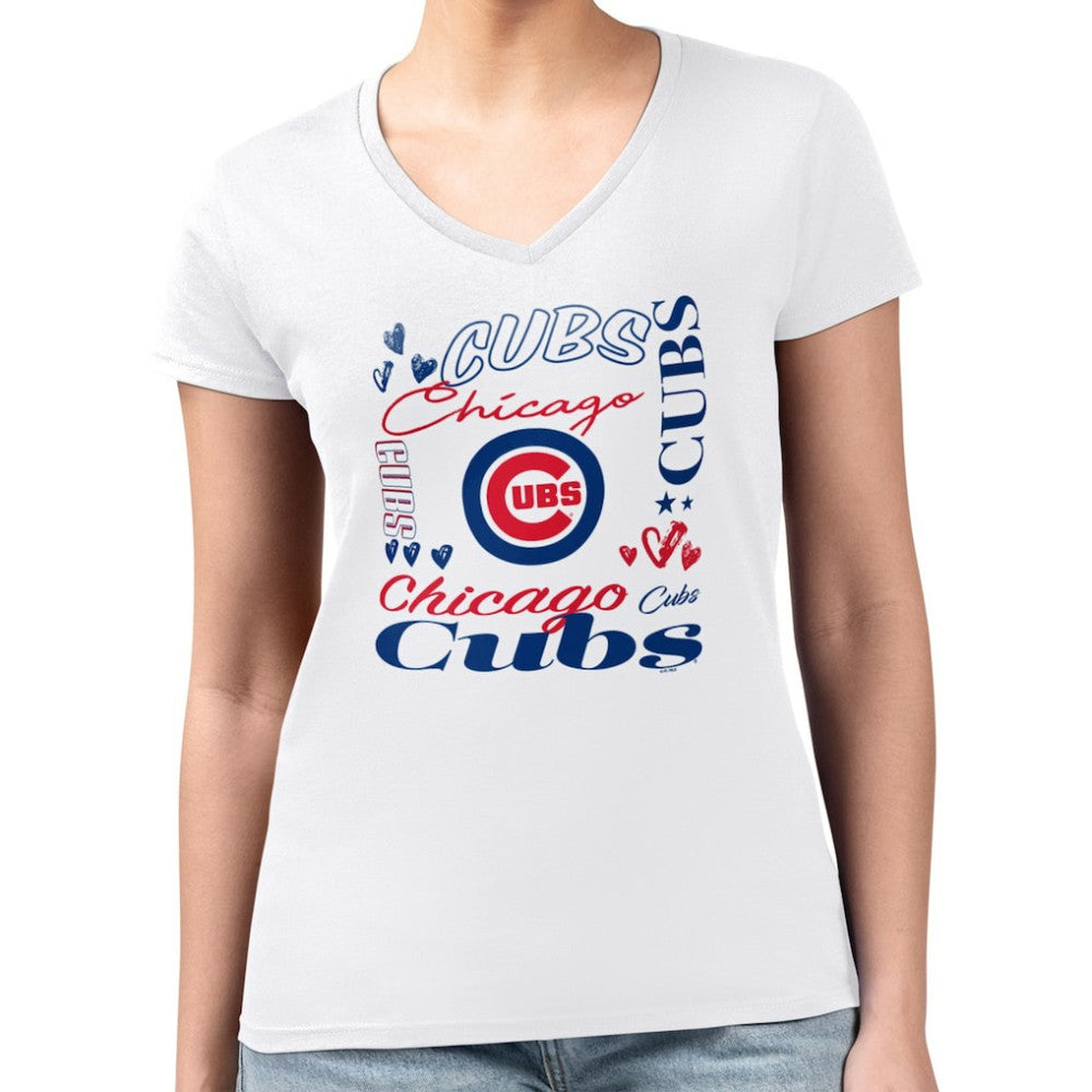 Chicago Cubs G-III 4Her by Carl Banks Women's Super-Slim Fit Lightweight Collage Team Graphic V-Neck T-Shirt - MLB T-shirts