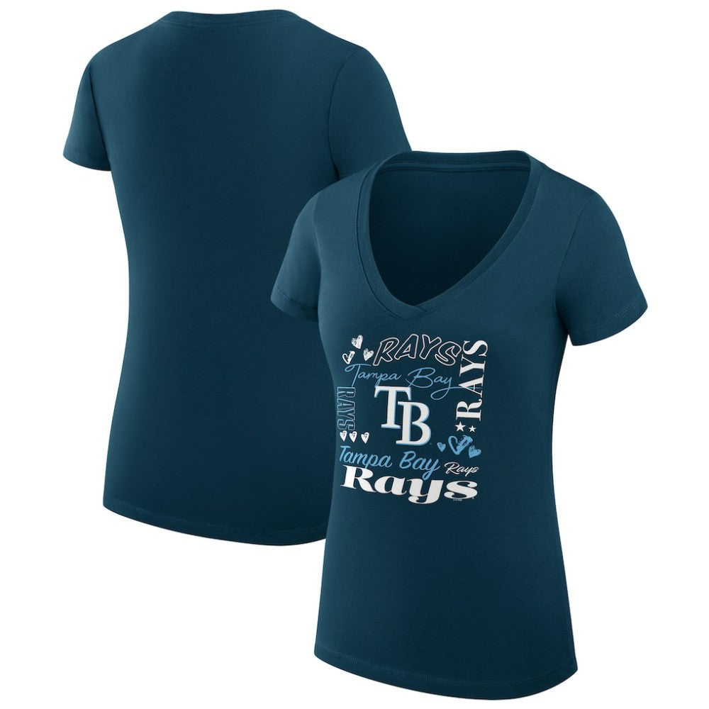 Tampa Bay Rays G-III 4Her by Carl Banks Women's Super-Slim Fit Lightweight Collage Team Graphic V-Neck T-Shirt - MLB T-shirts
