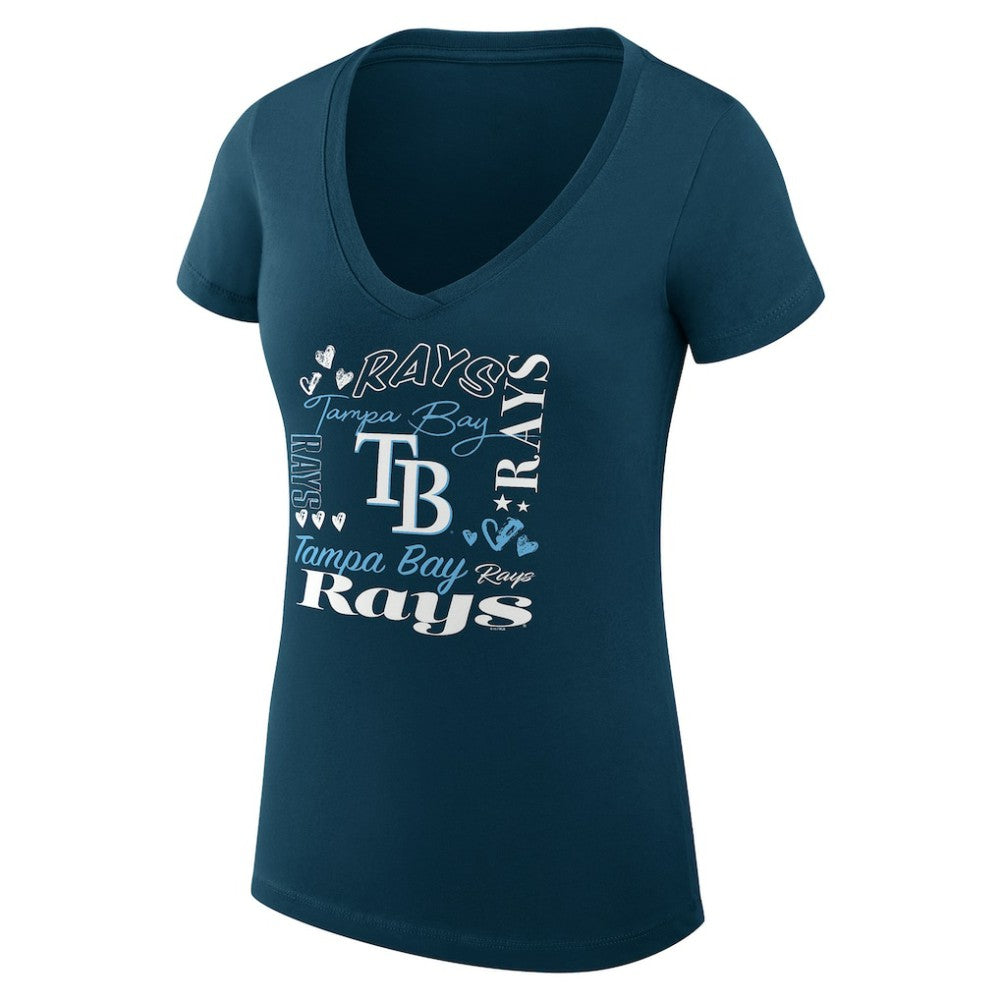 Tampa Bay Rays G-III 4Her by Carl Banks Women's Super-Slim Fit Lightweight Collage Team Graphic V-Neck T-Shirt - MLB T-shirts