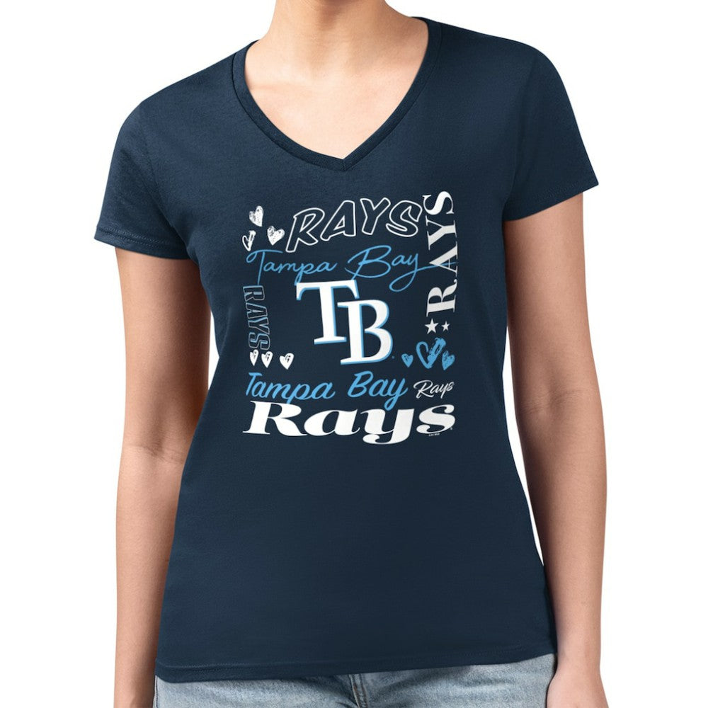Tampa Bay Rays G-III 4Her by Carl Banks Women's Super-Slim Fit Lightweight Collage Team Graphic V-Neck T-Shirt - MLB T-shirts