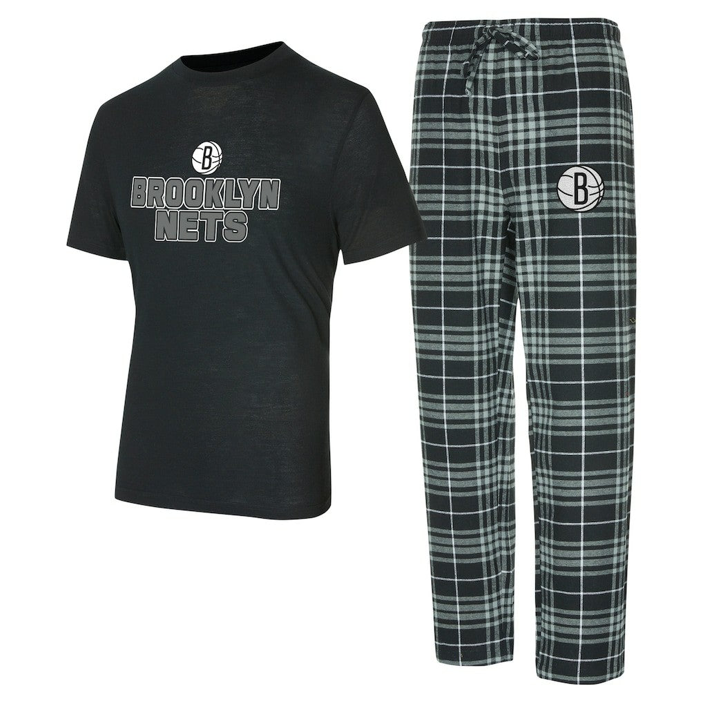 Black/Gray Brooklyn Nets Concepts Sport Vector Top & Flannel Pants Sleep Set | NBA