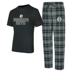 Black/Gray Brooklyn Nets Concepts Sport Vector Top & Flannel Pants Sleep Set | NBA