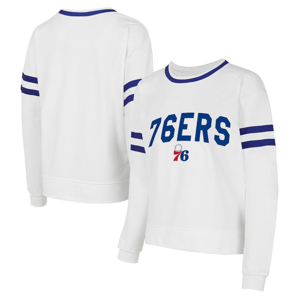 White Philadelphia 76ers Concepts Sport Women's Borough Pullover Sweatshirt | NBA