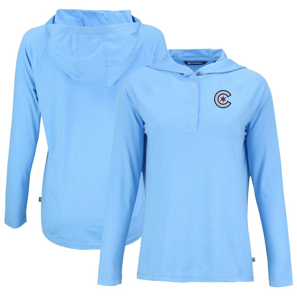 Chicago Cubs Cutter & Buck Women's City Connect Coastline Epic Comfort Eco Recycled Hoodie Raglan Long Sleeve T-Shirt - MLB Hoodies