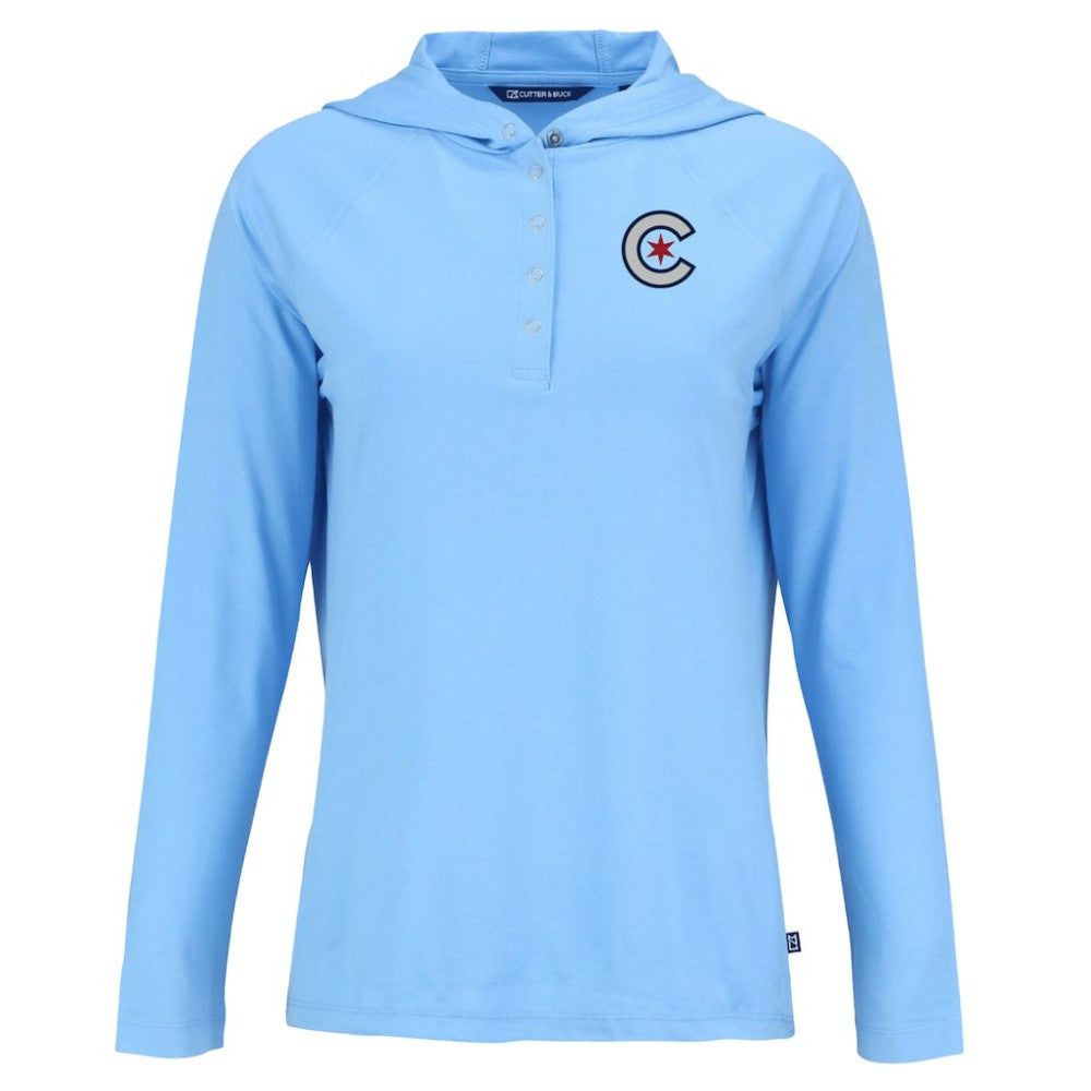 Chicago Cubs Cutter & Buck Women's City Connect Coastline Epic Comfort Eco Recycled Hoodie Raglan Long Sleeve T-Shirt - MLB Hoodies