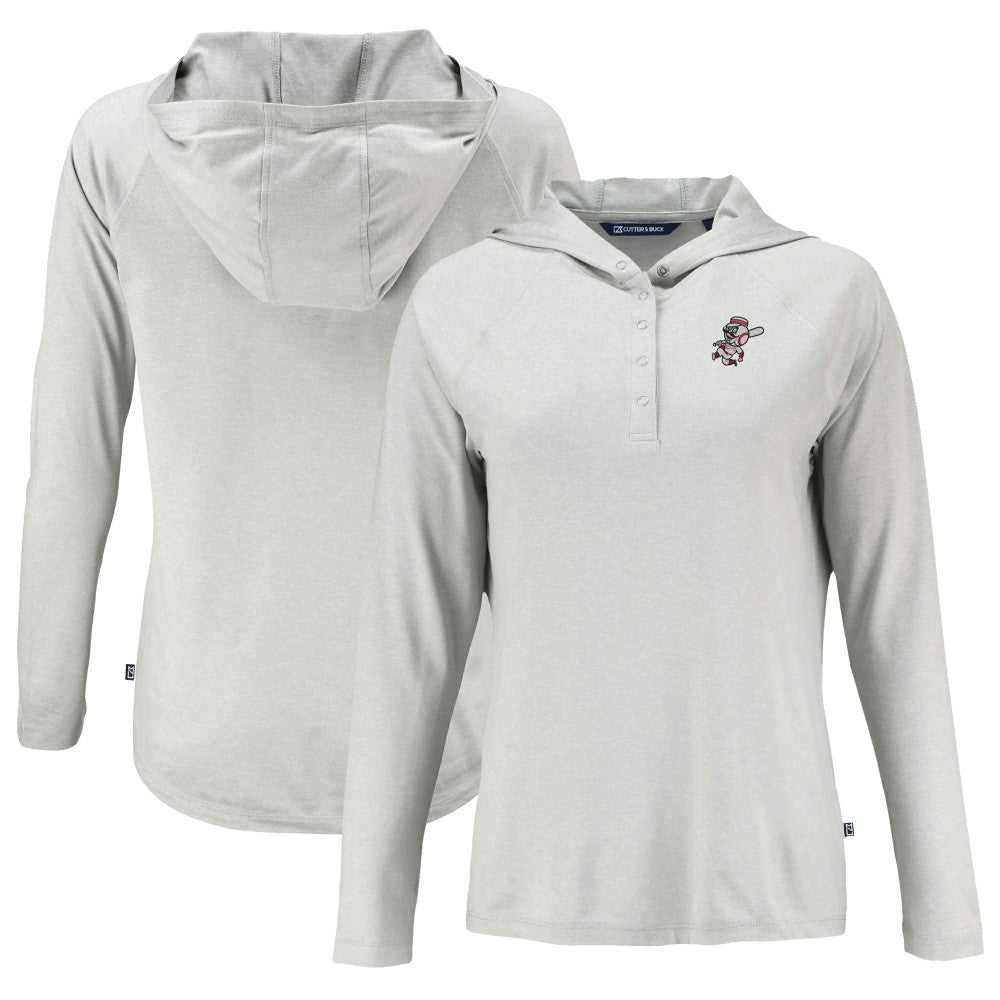 Cincinnati Reds Cutter & Buck Women's Cooperstown Collection Coastline Epic Comfort Eco Recycled Hoodie Raglan Long Sleeve T-Shirt - MLB Hoodies