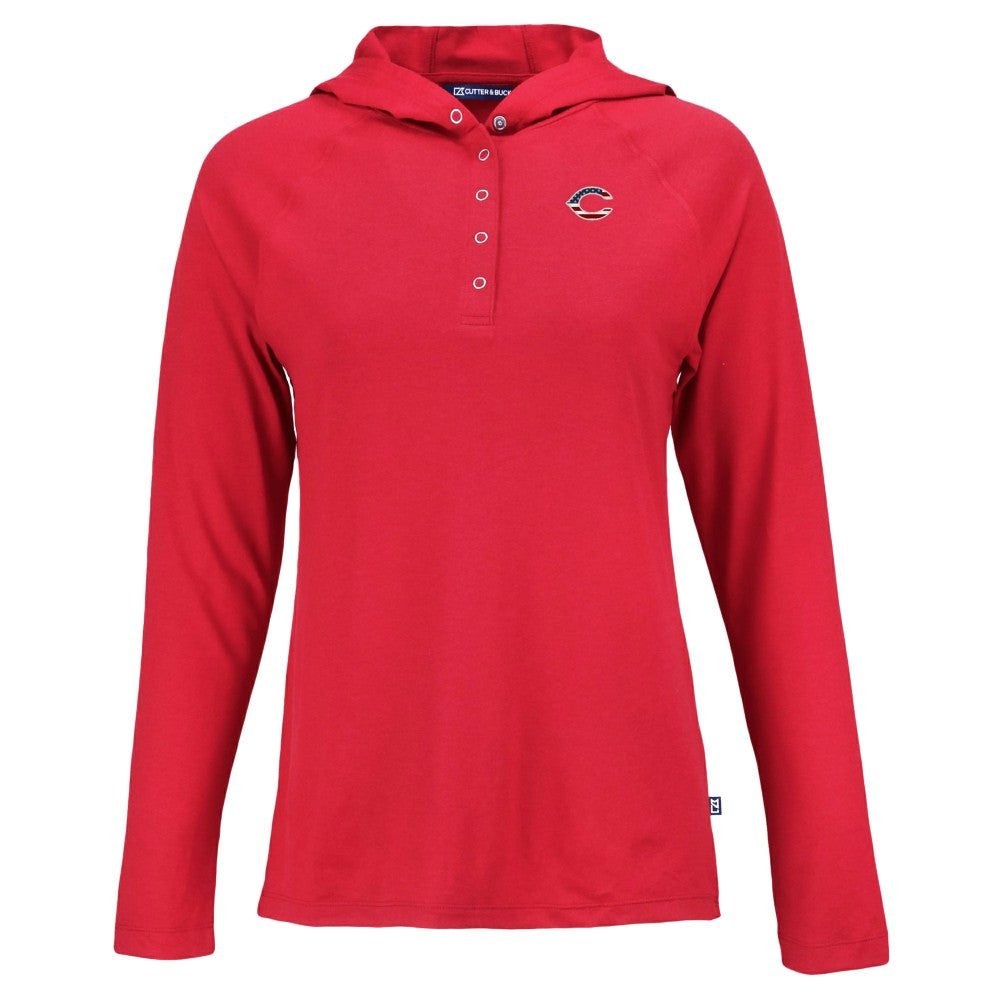 Cincinnati Reds Cutter & Buck Women's Stars And Stripes Coastline Epic Comfort Eco Recycled Hoodie Raglan Long Sleeve T-Shirt - MLB Hoodies