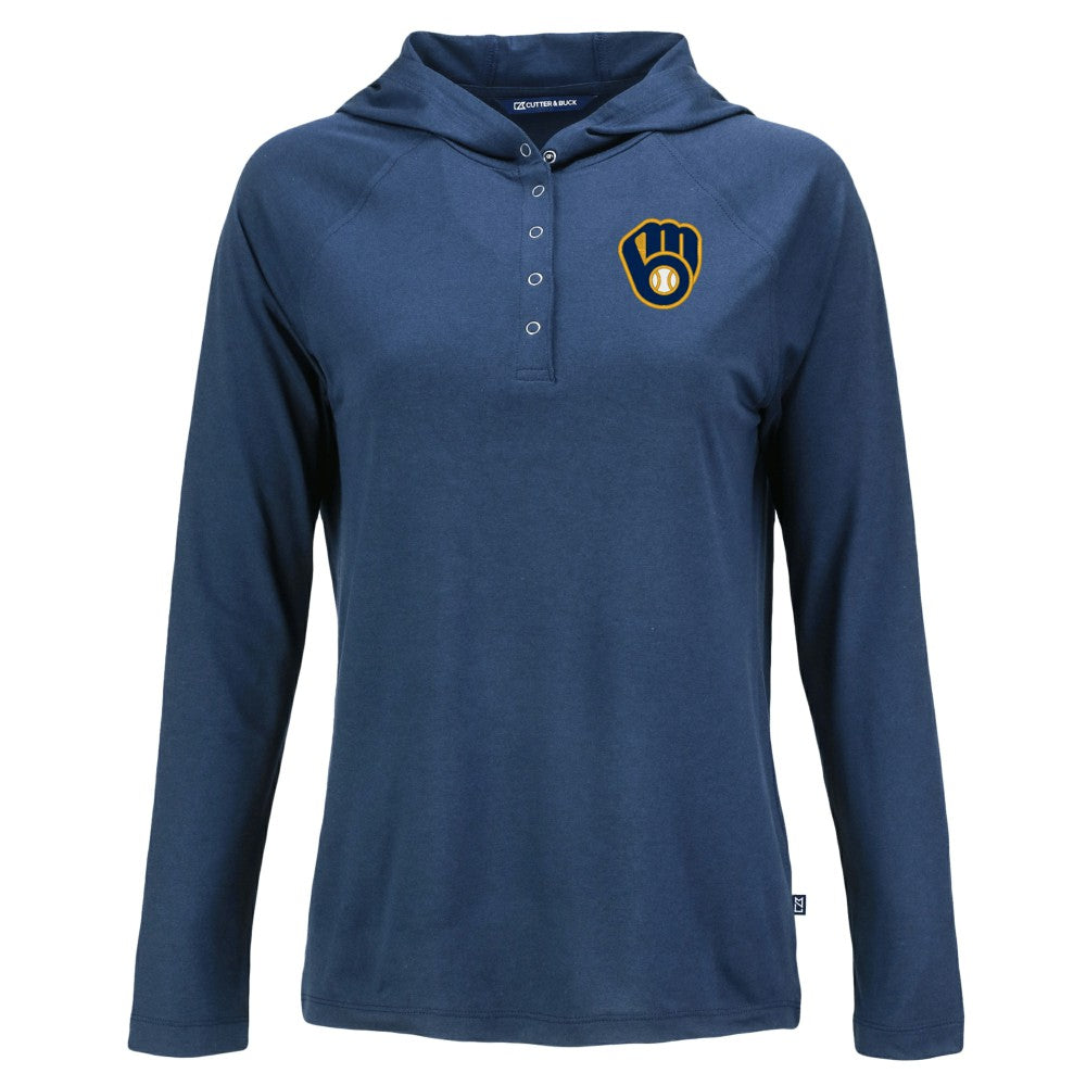 Milwaukee Brewers Cutter & Buck Women's  Coastline Epic Comfort Eco Recycled Hoodie Raglan Long Sleeve T-Shirt - MLB Hoodies