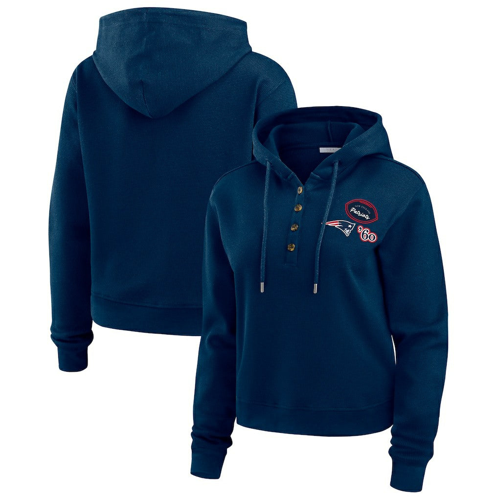 New England Patriots WEAR by Erin Andrews Women's Waffle Hoodie Pullover Top | NFL New