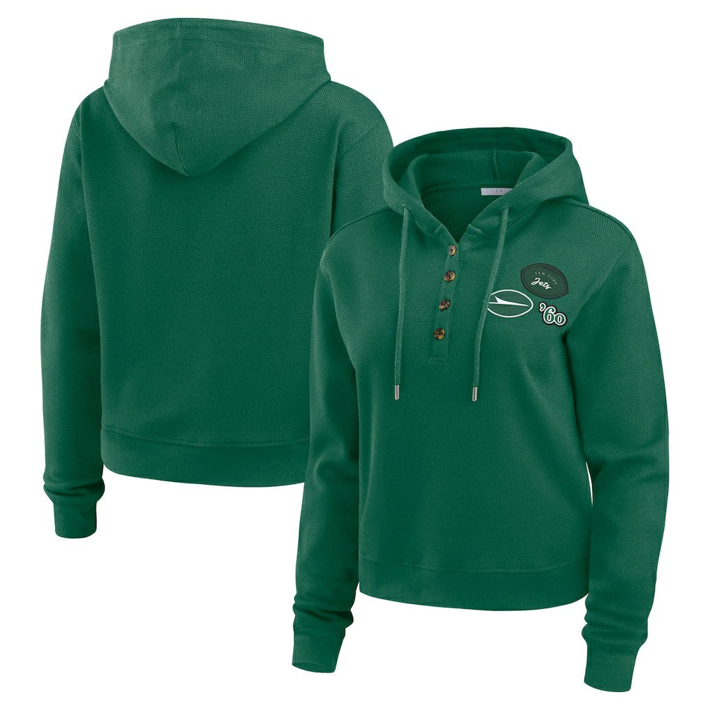 New York Jets WEAR by Erin Andrews Women's Waffle Hoodie Pullover Top | NFL Online