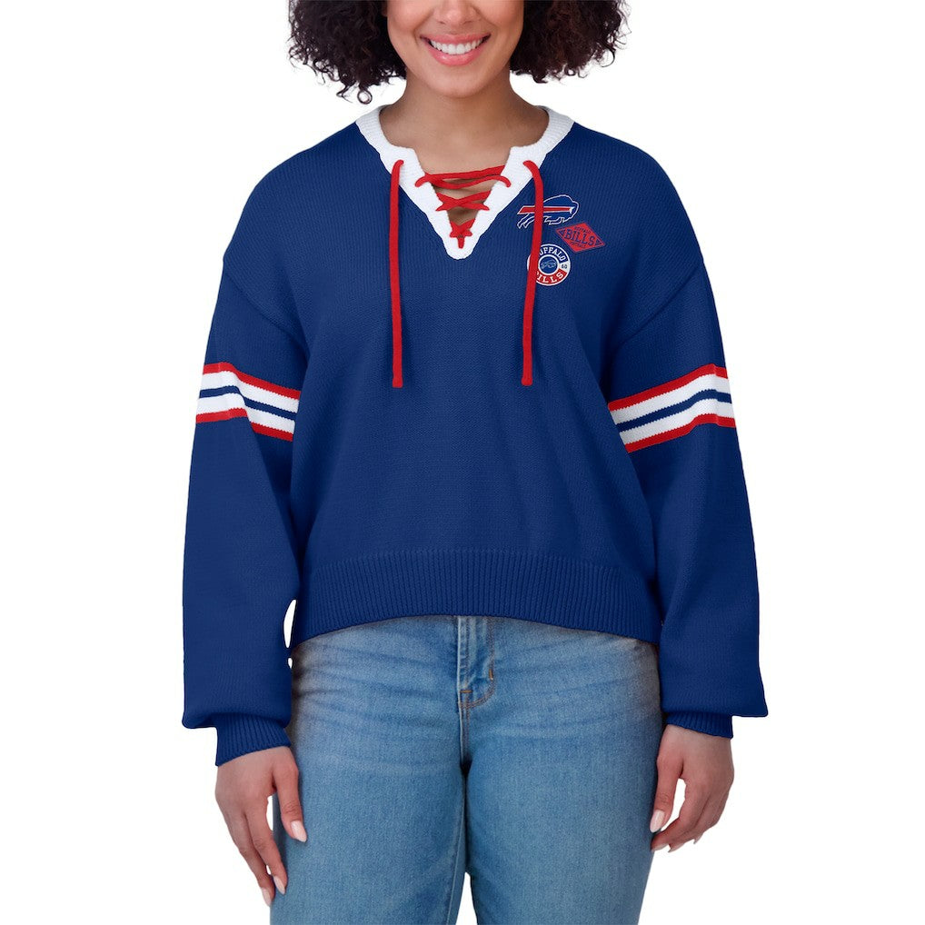 Buffalo Bills WEAR by Erin Andrews Women's Lace-Up Pullover Sweatshirt | NFL Hot
