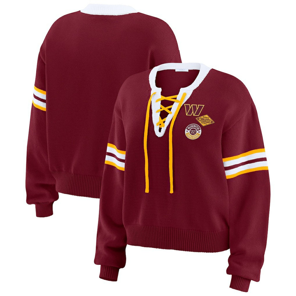Washington Commanders WEAR by Erin Andrews Women's Lace-Up Pullover Sweatshirt | NFL Sale