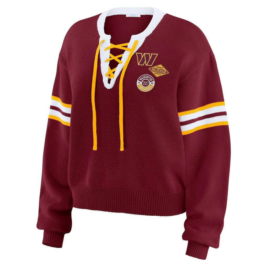 Washington Commanders WEAR by Erin Andrews Women's Lace-Up Pullover Sweatshirt | NFL Sale