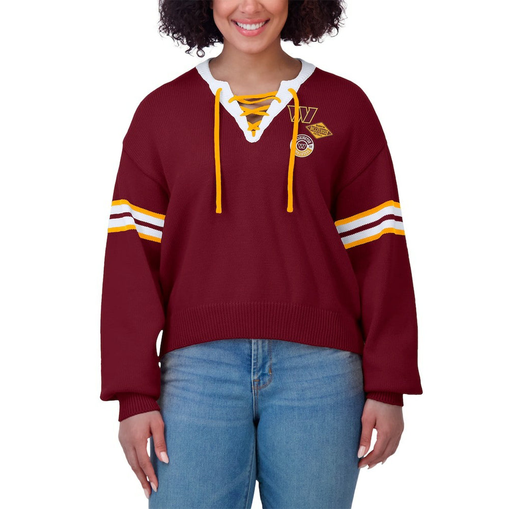 Washington Commanders WEAR by Erin Andrews Women's Lace-Up Pullover Sweatshirt | NFL Sale
