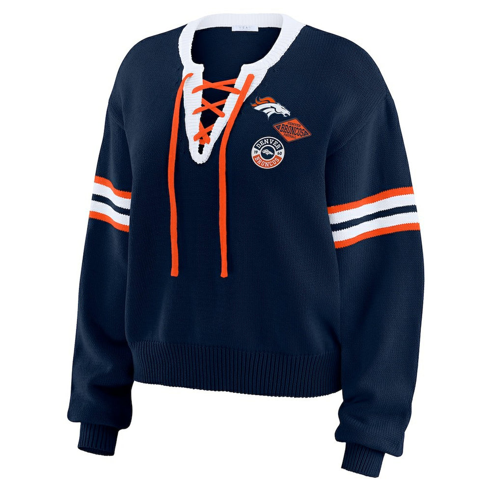 Denver Broncos WEAR by Erin Andrews Women's Lace-Up Pullover Sweatshirt | NFL Sale