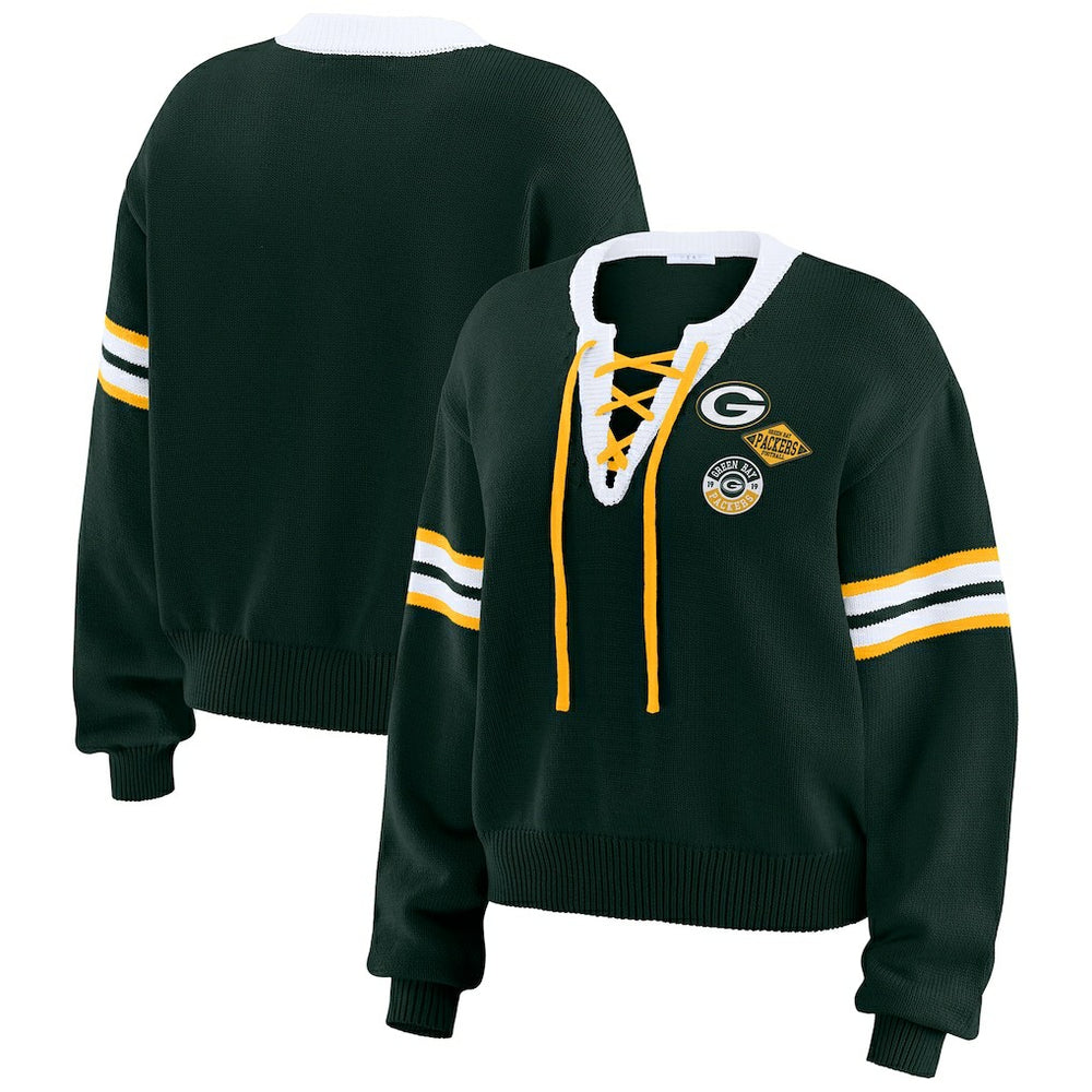 Green Bay Packers WEAR by Erin Andrews Women's Lace-Up Pullover Sweatshirt | NFL Sale