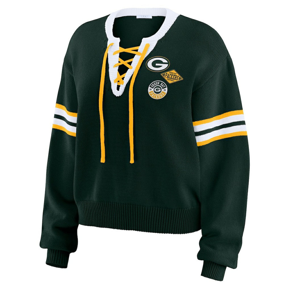 Green Bay Packers WEAR by Erin Andrews Women's Lace-Up Pullover Sweatshirt | NFL Sale