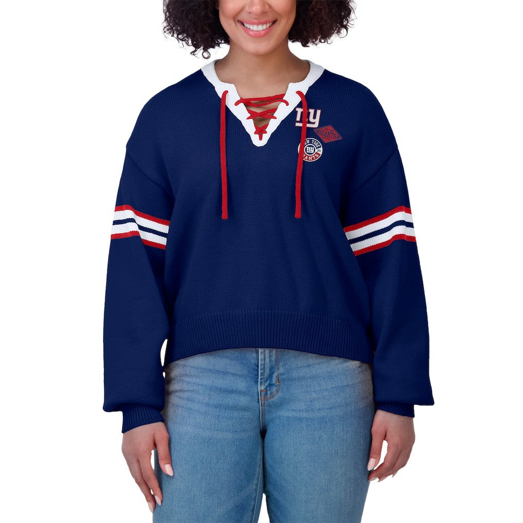 New York Giants WEAR by Erin Andrews Women's Lace-Up Pullover Sweatshirt | NFL Sale