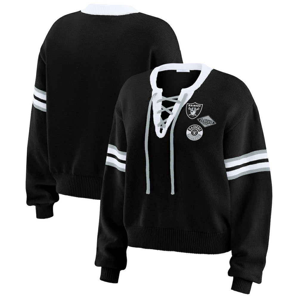 Las Vegas Raiders WEAR by Erin Andrews Women's Lace-Up Pullover Sweatshirt | NFL Sale