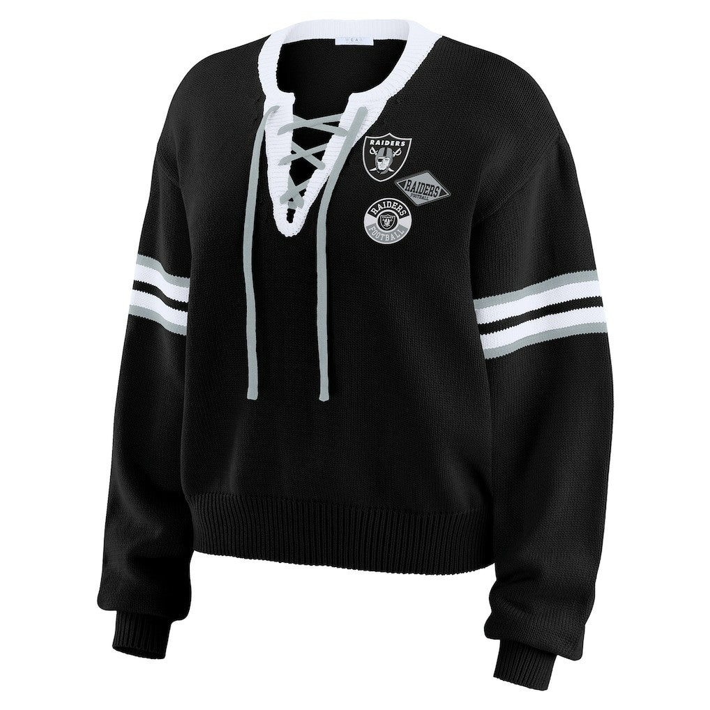 Las Vegas Raiders WEAR by Erin Andrews Women's Lace-Up Pullover Sweatshirt | NFL Sale