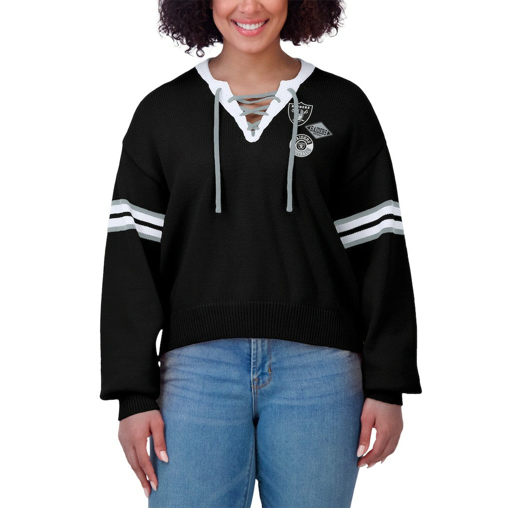 Las Vegas Raiders WEAR by Erin Andrews Women's Lace-Up Pullover Sweatshirt | NFL Sale
