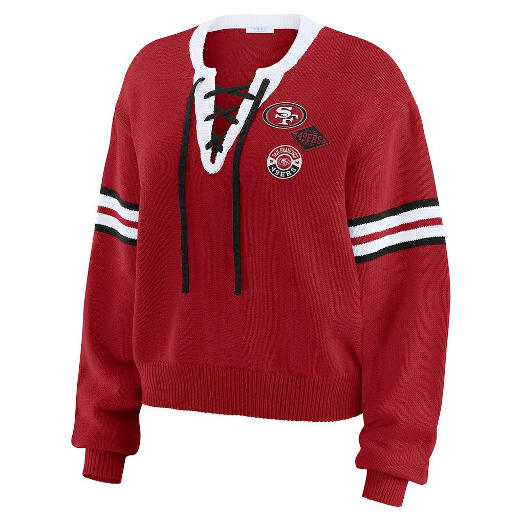 San Francisco 49ers WEAR by Erin Andrews Women's Lace-Up Pullover Sweatshirt | NFL Online