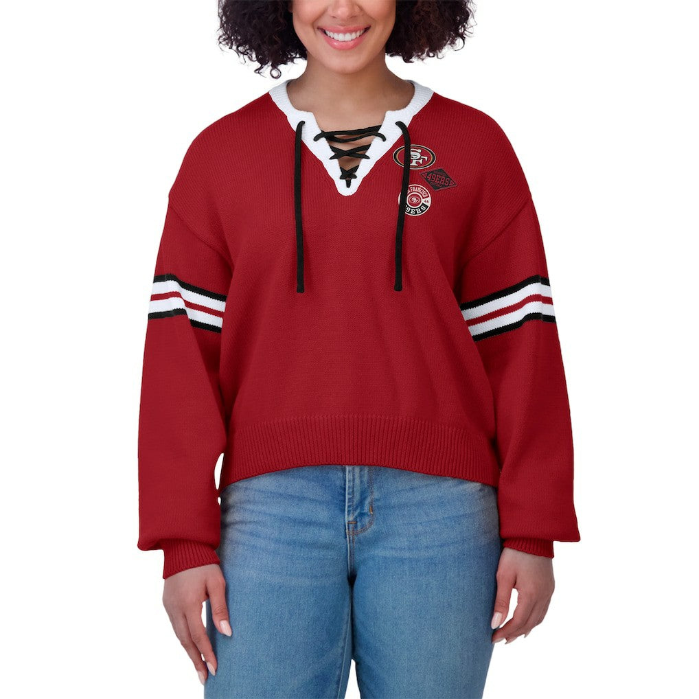 San Francisco 49ers WEAR by Erin Andrews Women's Lace-Up Pullover Sweatshirt | NFL Online