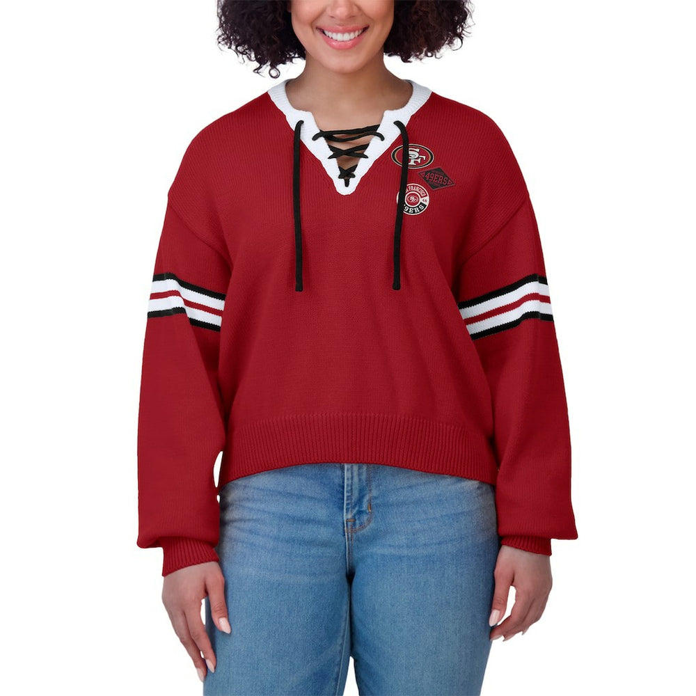 San Francisco 49ers WEAR by Erin Andrews Women's Lace-Up Pullover Sweatshirt | NFL Online